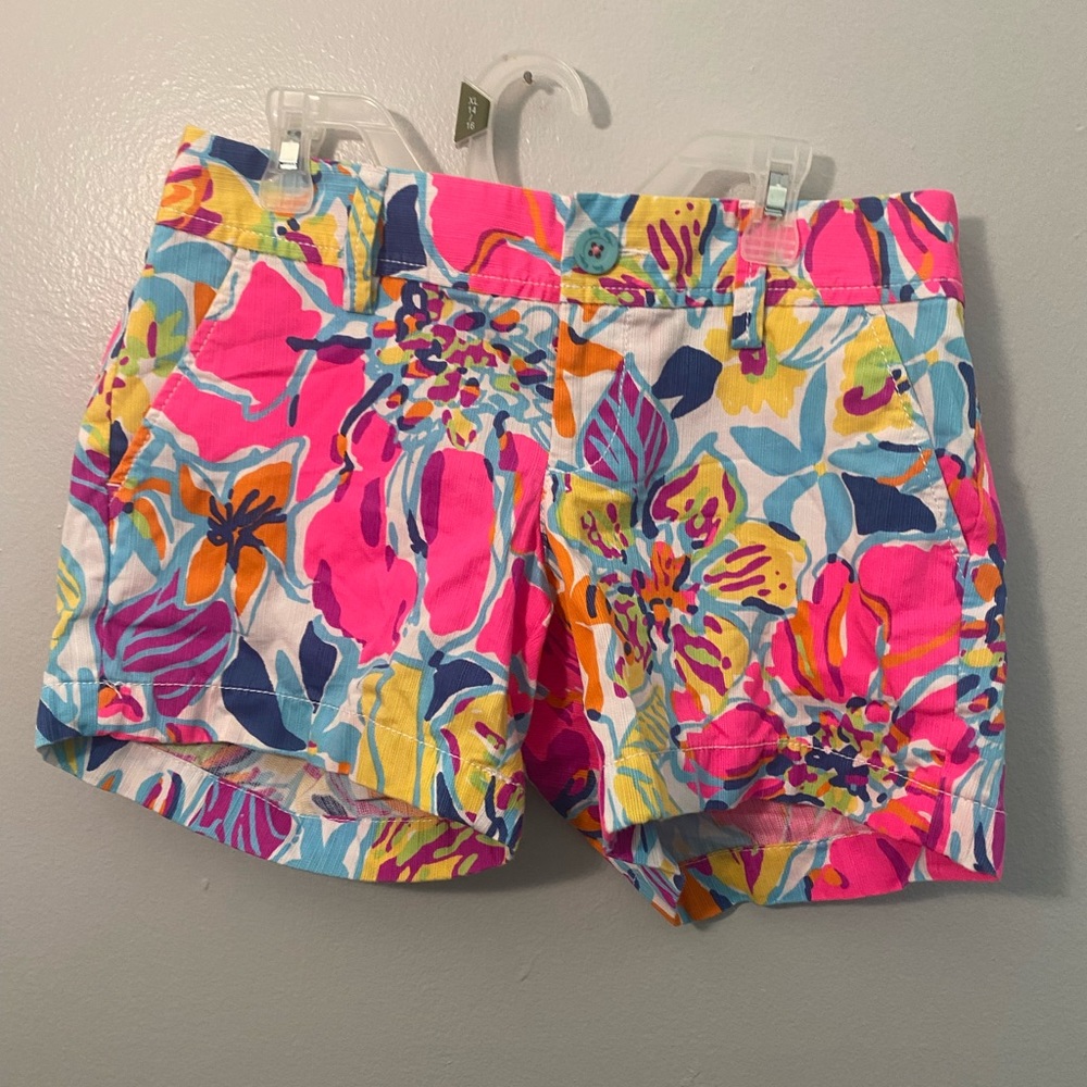 Lilly Pulitzer Callahan Neon Floral Shorts size 0 100% Cotton